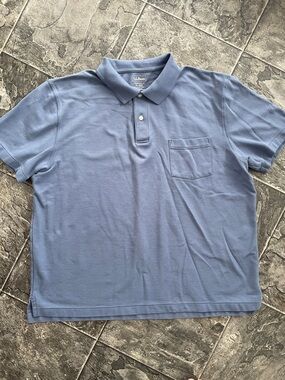 L.L. BEAN Dusty Blue Men’s Preppy Casual Coastal Polo Shirt with Chest Pocket